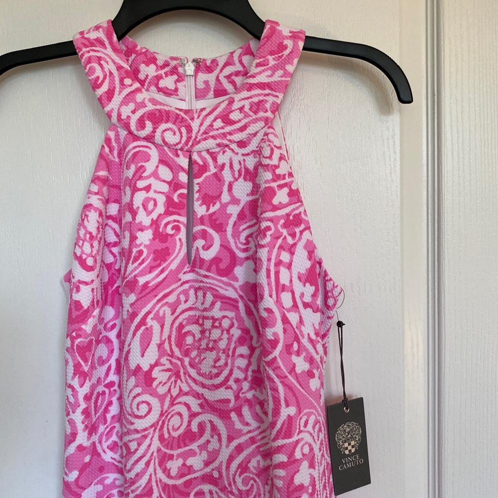 Vince Camuto pink and white printed sleeveless dress. - Picture 4 of 9